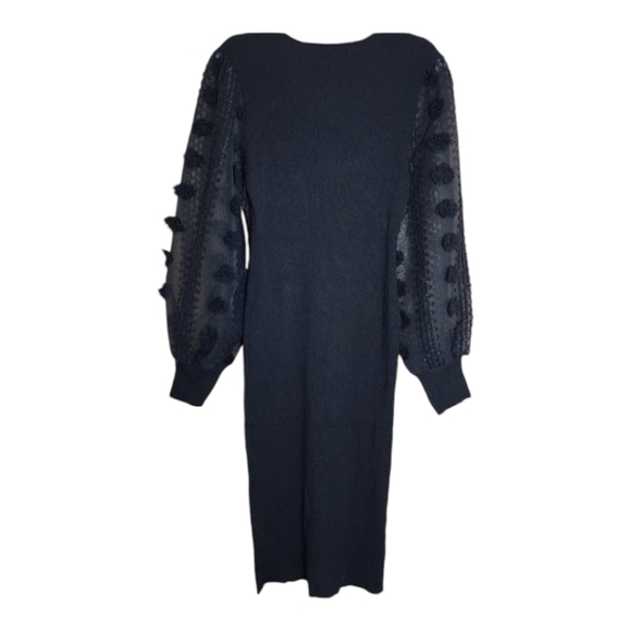 Puff Lace Sleeve Ribbed Sweater Dress plus size Fall / Winter Midi Dress - Picture 15 of 15
